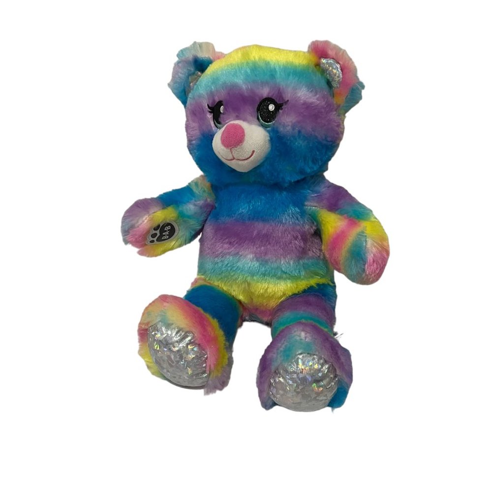 Build a Bear Workshop BABW Rainbow Stripe Bear Plush Stuffed Animal Toy 16 Inch